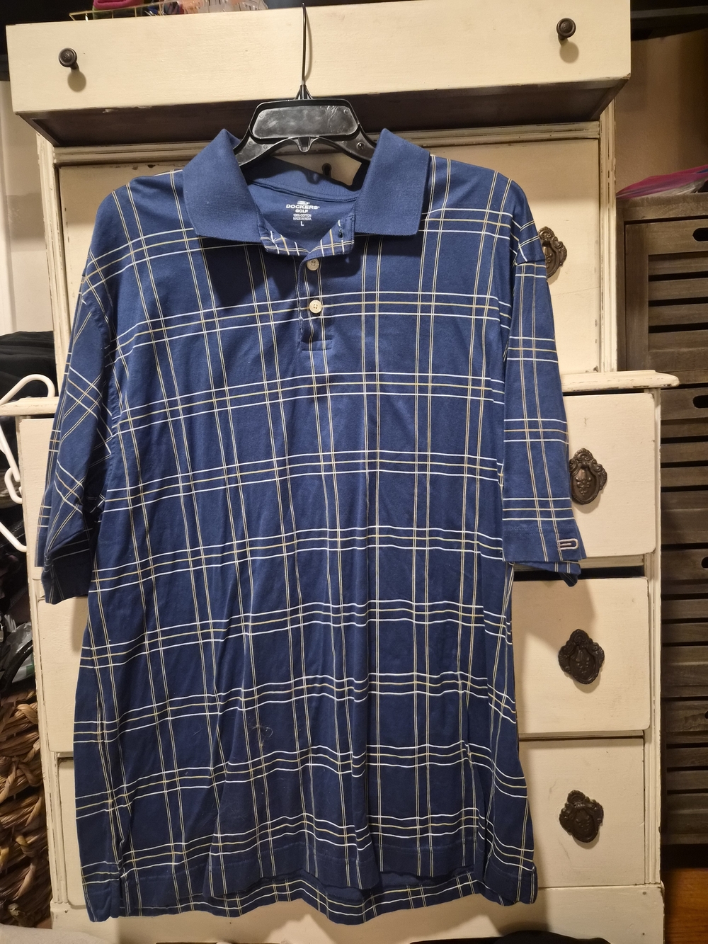 Dockers Golf Blue Plaid Polo Shirt Men’s Large